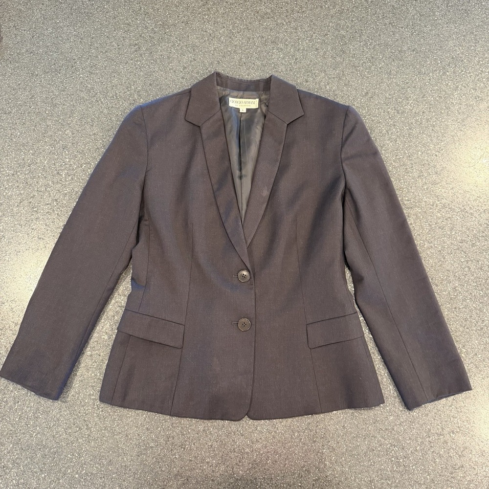 Vintage Giorgio Armani Women's Fitted Blazer Size 6 Grey Wool 90s